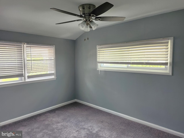 9765 Bird Riv, Middle River, MD 21220 - spare room featuring a ceiling fan, carpet floors, and lofted ceiling