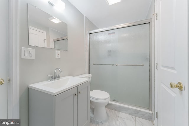 20152 Boxwood Pl, Ashburn, VA 20147 - bathroom featuring vanity, a shower stall, and marble finish flooring