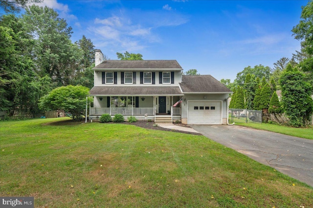 8 High Acres Dr, Ewing, NJ 08628 - view of front of property featuring covered porch, an attached garage, driveway, and a chimney