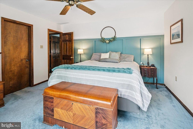 8 High Acres Dr, Ewing, NJ 08628 - bedroom featuring carpet flooring, a decorative wall, wainscoting, and a ceiling fan