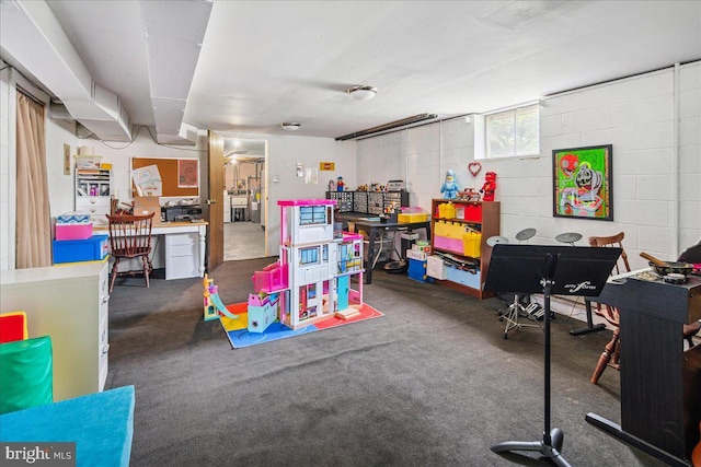 8 High Acres Dr, Ewing, NJ 08628 - recreation room featuring concrete block wall and carpet