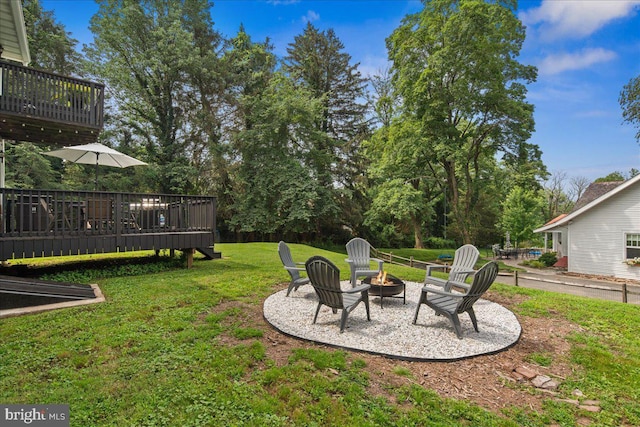 8 High Acres Dr, Ewing, NJ 08628 - view of grassy yard featuring an outdoor fire pit and a deck