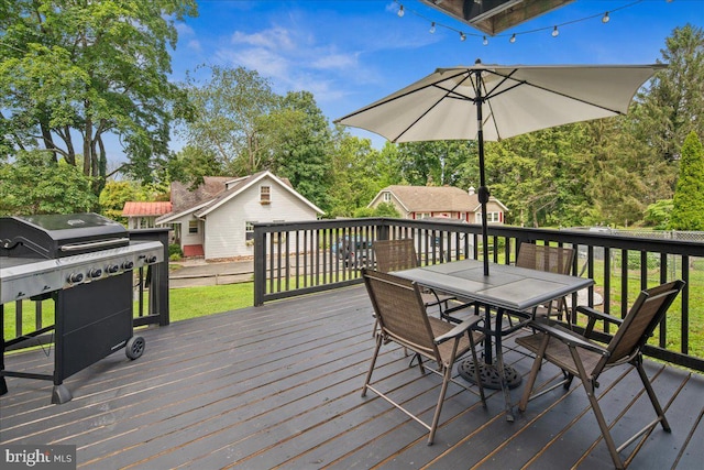 8 High Acres Dr, Ewing, NJ 08628 - wooden terrace featuring a grill, outdoor dining space, and a yard