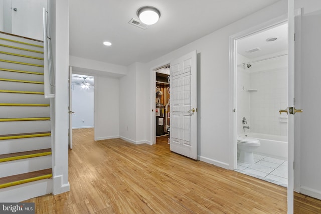 4 Habersham Ct, Silver Spring, MD 20906 - interior space featuring stairs, light wood finished floors, recessed lighting, and a ceiling fan