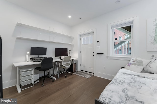 3317 16th St NW Unit 2, Washington, DC 20010 - bedroom featuring dark wood finished floors, a desk, and recessed lighting