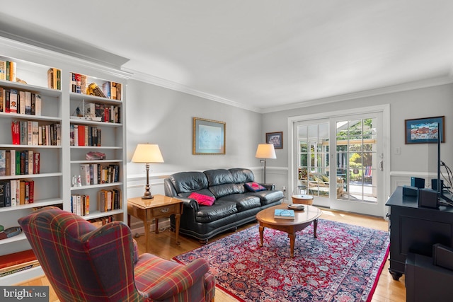 6162 Commadore Ct, Columbia, MD 21045 - living area with ornamental molding, wood finished floors, and a wainscoted wall