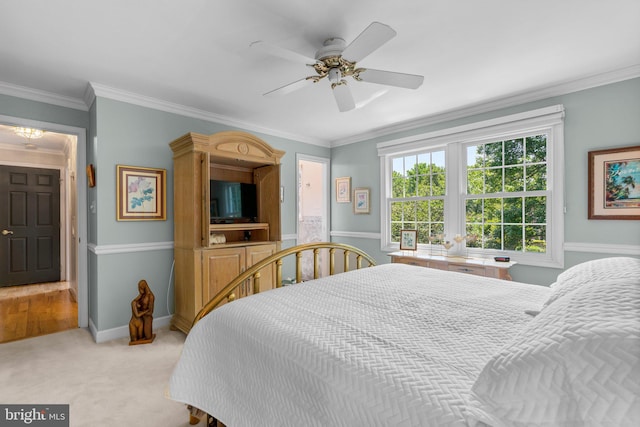 6162 Commadore Ct, Columbia, MD 21045 - bedroom featuring light carpet, ornamental molding, and ceiling fan