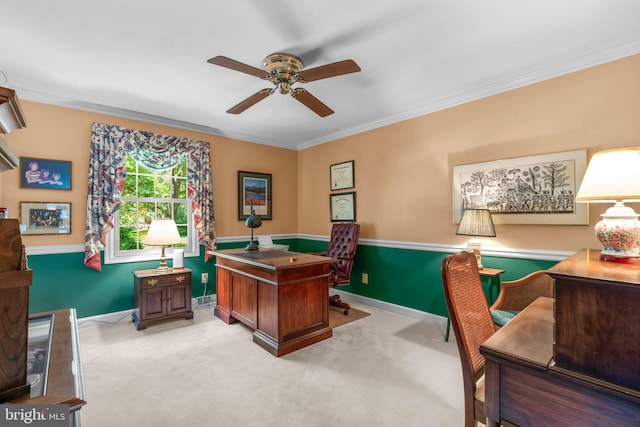 6162 Commadore Ct, Columbia, MD 21045 - office area with a ceiling fan, carpet flooring, and crown molding