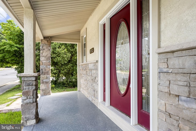 1432 Frush Valley Rd, Reading, PA 19605 - entrance to property featuring covered porch and stone siding