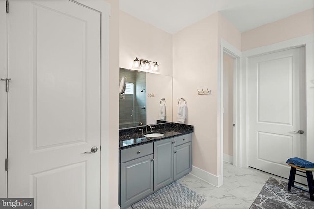 374 Lively Stream Way, Gettysburg, PA 17325 - bathroom with marble finish flooring, vanity, and tiled shower