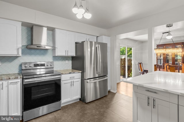 52 Anna Ct Unit 275, Gaithersburg, MD 20877 - kitchen with appliances with stainless steel finishes, wall chimney range hood, a chandelier, and white cabinets