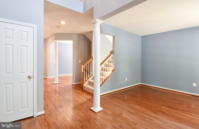 1007 Wright Ct, Fredericksburg, VA 22401 - foyer entrance featuring wood-type flooring, stairway, decorative columns, and recessed lighting