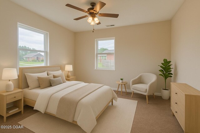 2311 Bird Ave, Joplin, MO 64804 - bedroom featuring light colored carpet, baseboards, visible vents, and ceiling fan
