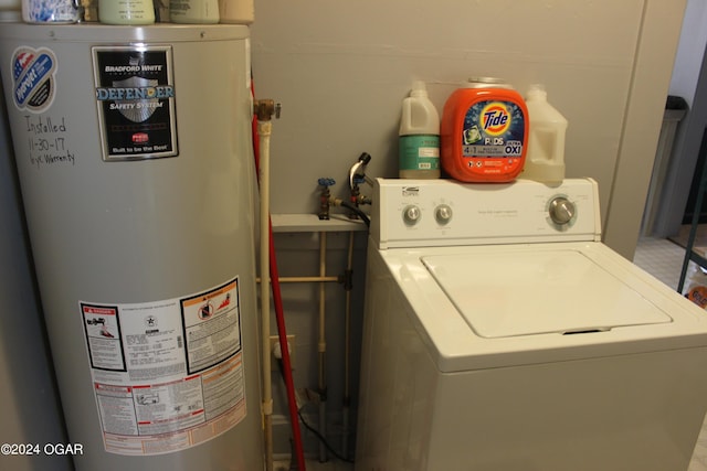 laundry room with washer / clothes dryer, water heater, and laundry area