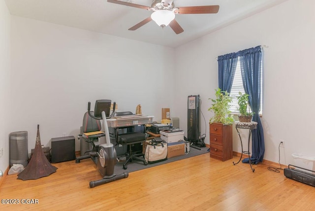 office area featuring ceiling fan and wood-type flooring