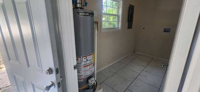 utility room with electric panel and water heater