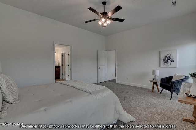 bedroom with carpet flooring and ceiling fan