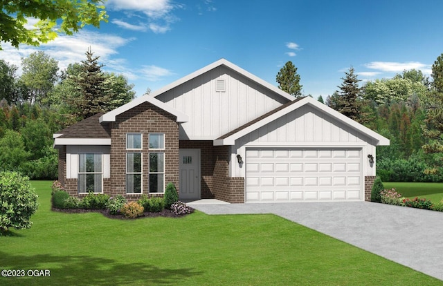 view of front facade with a garage and a front lawn