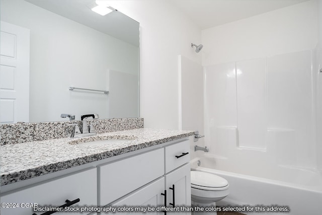 full bathroom with vanity, toilet, and bathing tub / shower combination