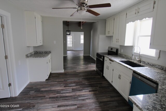 kitchen featuring white cabinetry, dark hardwood / wood-style floors, sink, and electric range oven