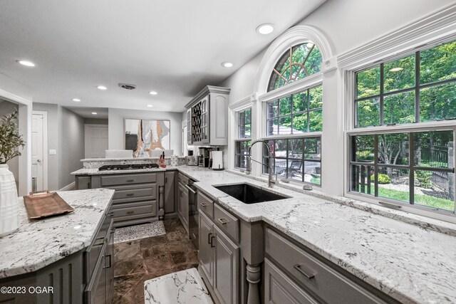 kitchen featuring sink, plenty of natural light, and gray cabinets