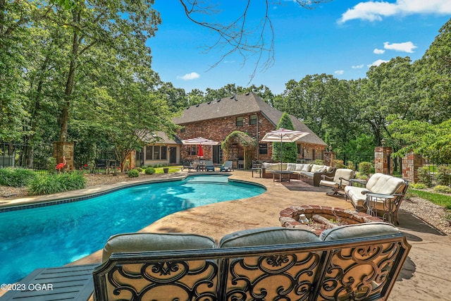 view of pool featuring a patio area and an outdoor hangout area