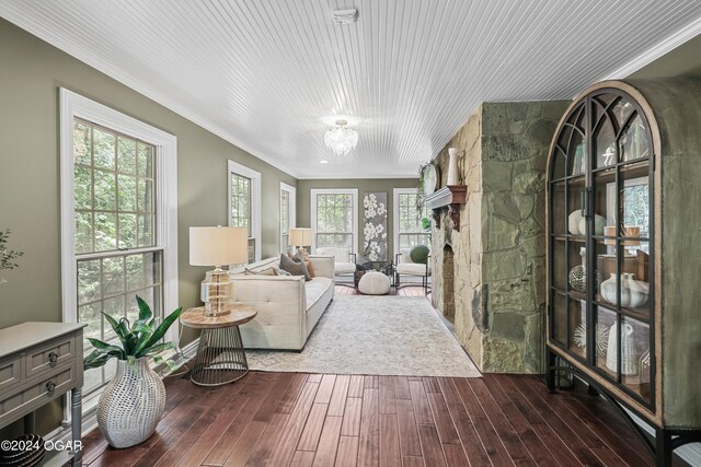 living room featuring dark wood-type flooring