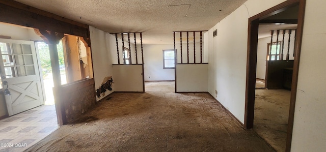 interior space with carpet and a textured ceiling