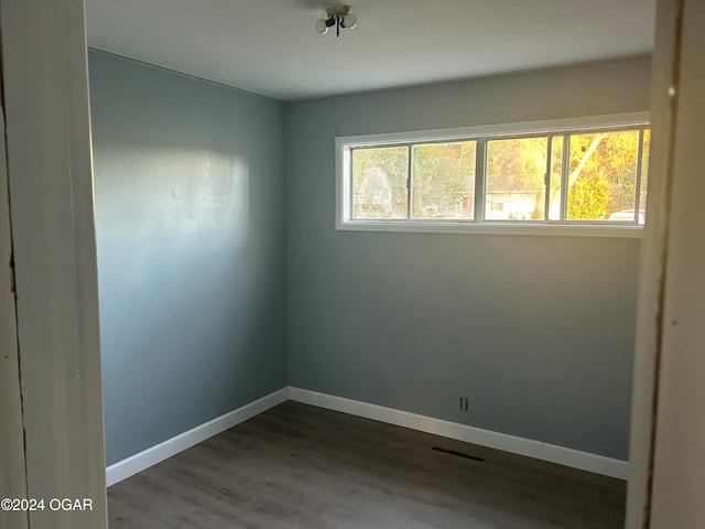 spare room featuring a wealth of natural light and dark hardwood / wood-style floors