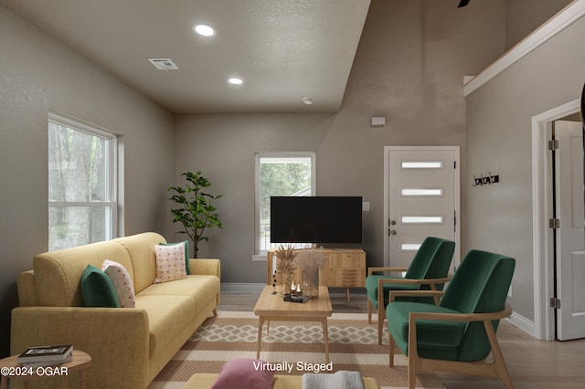 living room with light hardwood / wood-style flooring