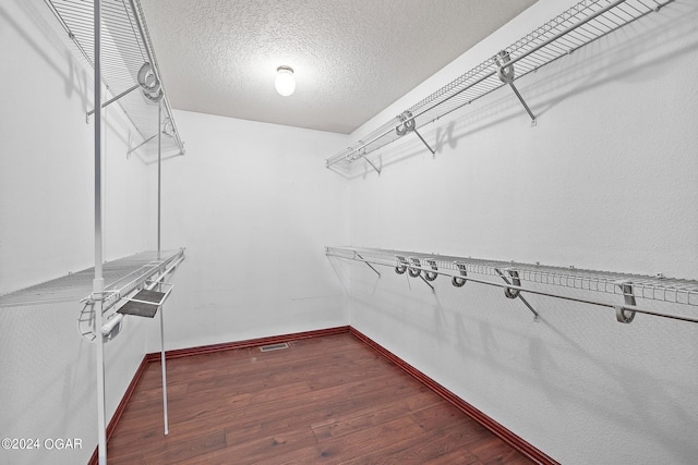 spacious closet featuring dark hardwood / wood-style flooring