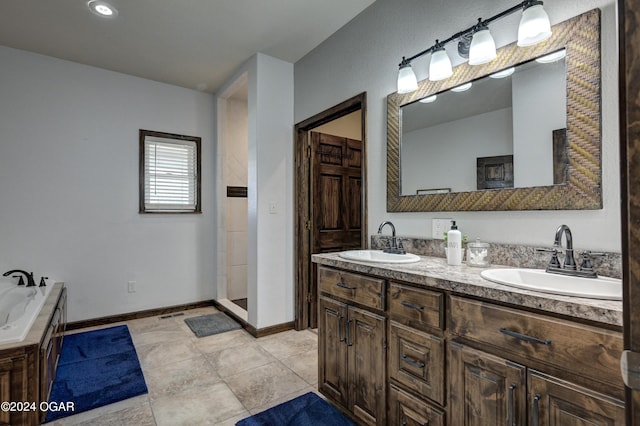 bathroom featuring vanity and plus walk in shower