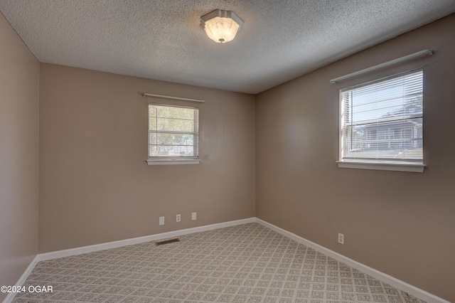 spare room featuring a textured ceiling and a wealth of natural light