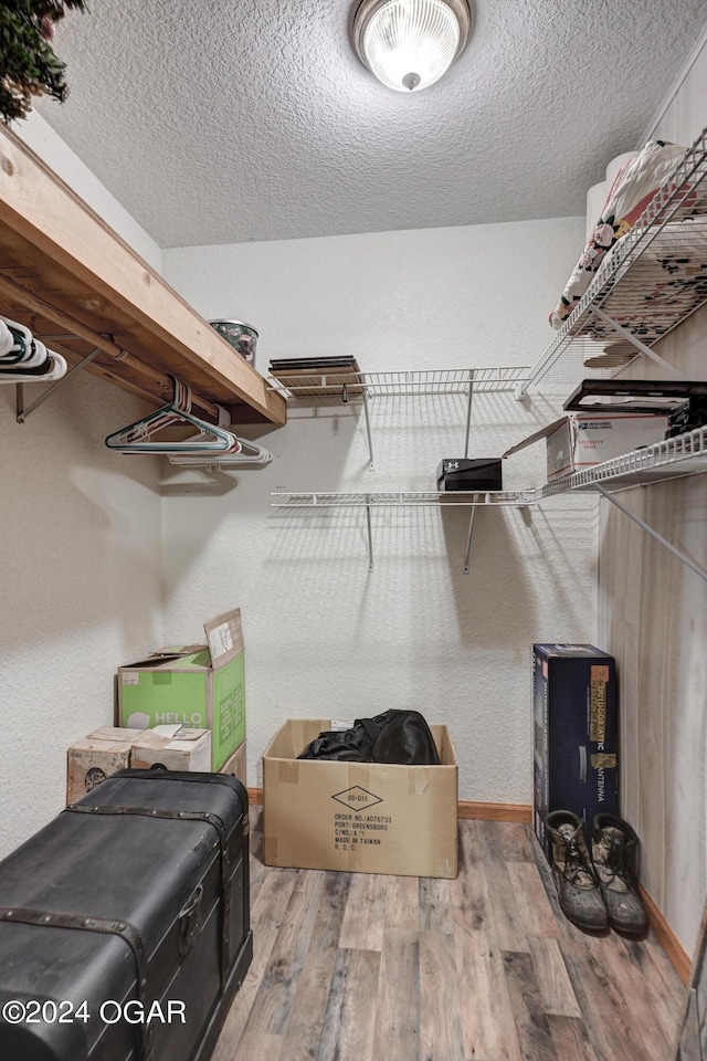 walk in closet with hardwood / wood-style flooring