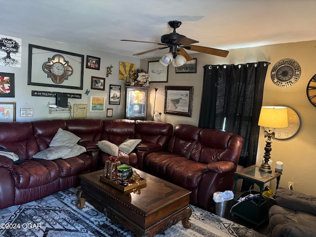 living room featuring ceiling fan