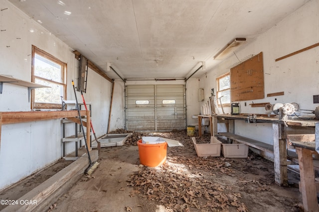 garage featuring a workshop area