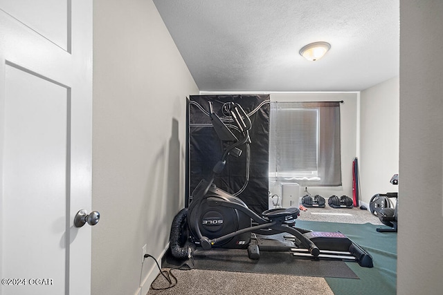 exercise area featuring a textured ceiling