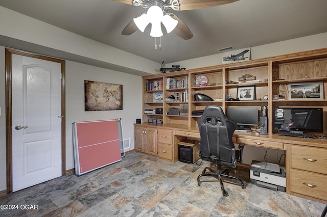 home office featuring ceiling fan