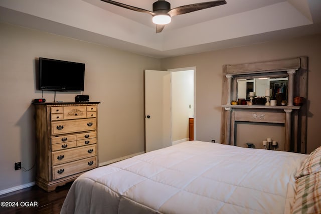 2652 S Farm Rd 51, Republic, MO 65738 - bedroom with dark wood-style floors, a ceiling fan, and a tray ceiling