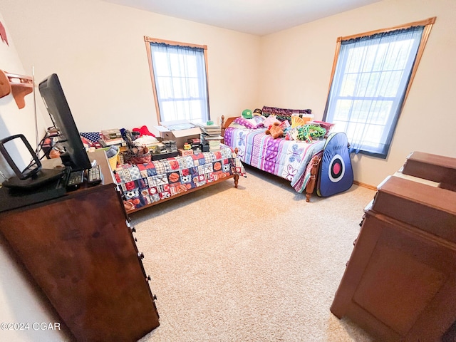 bedroom with carpet floors and multiple windows