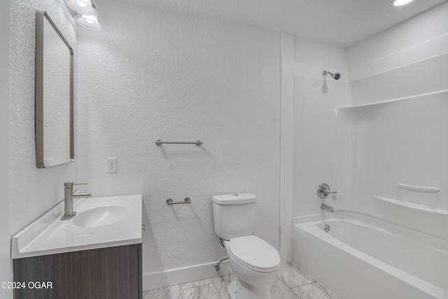 full bathroom with vanity, bathing tub / shower combination, and toilet