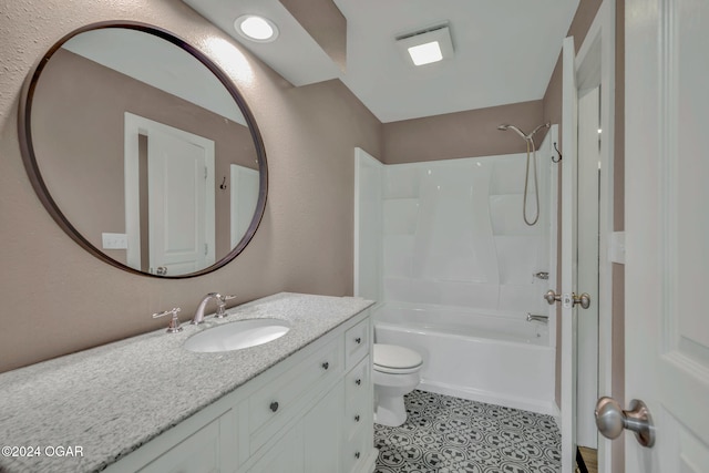 full bathroom with vanity, toilet, and shower / washtub combination