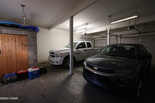 garage with a garage door opener