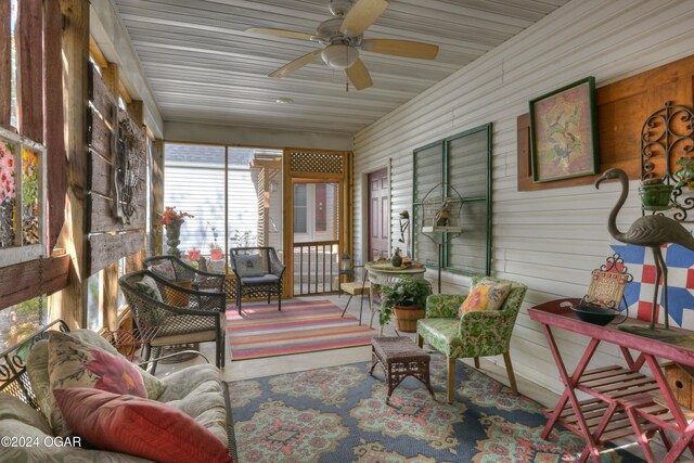 114 W F St, Joplin, MO 64801 - sunroom / solarium with ceiling fan and wooden walls