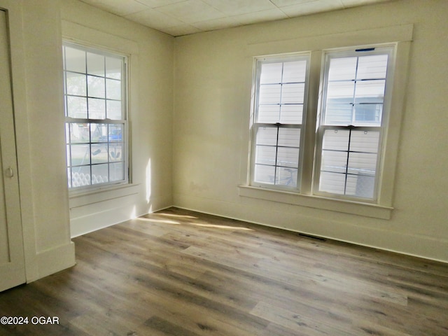 unfurnished room featuring a wealth of natural light and hardwood / wood-style flooring