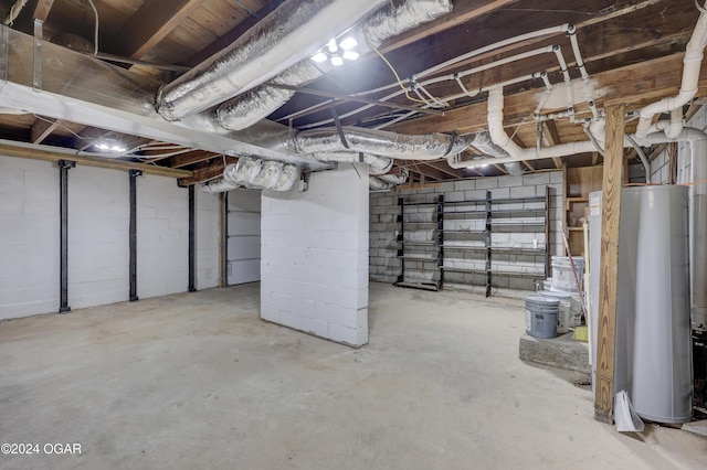 basement featuring gas water heater