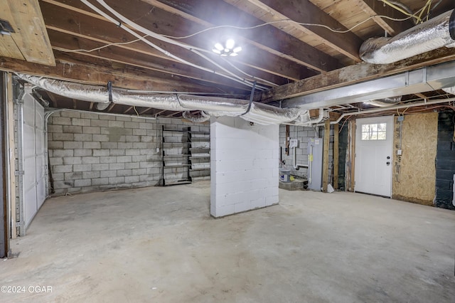 basement featuring water heater