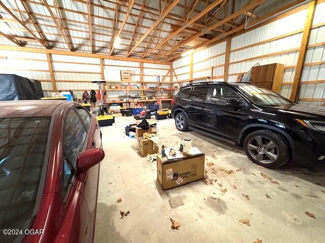 garage featuring a workshop area