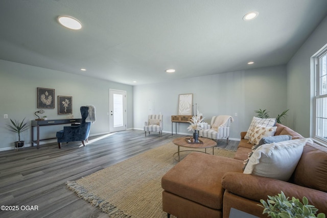 living room featuring dark hardwood / wood-style floors