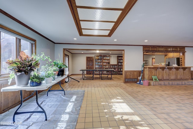 5623 Rivercrest Valley Dr, Joplin, MO 64804 - lobby with ornamental molding, wainscoting, recessed lighting, and wooden walls